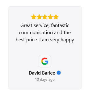 Five-star Google review from David Barlee praising Evergy's service and pricing.